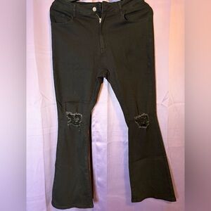 SHEIN Black Flare Jeans with Distressed Knees